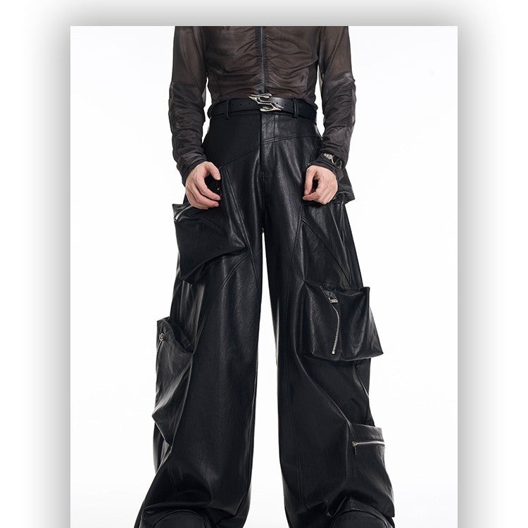 Black pu leather wide leg - Luxestreetwear™