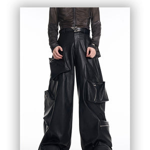 Black pu leather wide leg - Luxestreetwear™