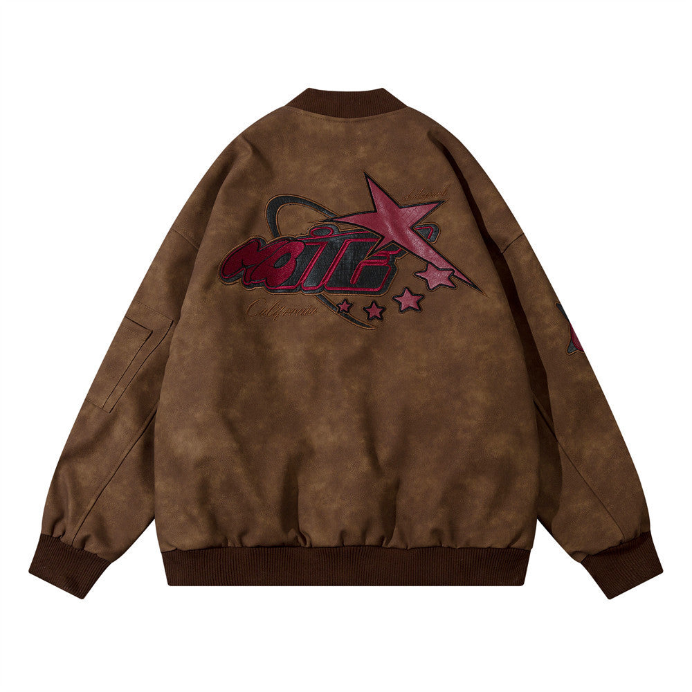 American Street Letters Embroidered PU Leather Jacket Men Fashion Brands Motorcycle Clothing - Luxestreetwear™