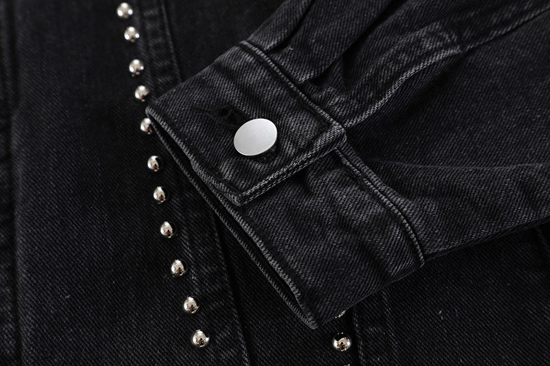 Beaded Black Denim Jean Jacket - Luxestreetwear™