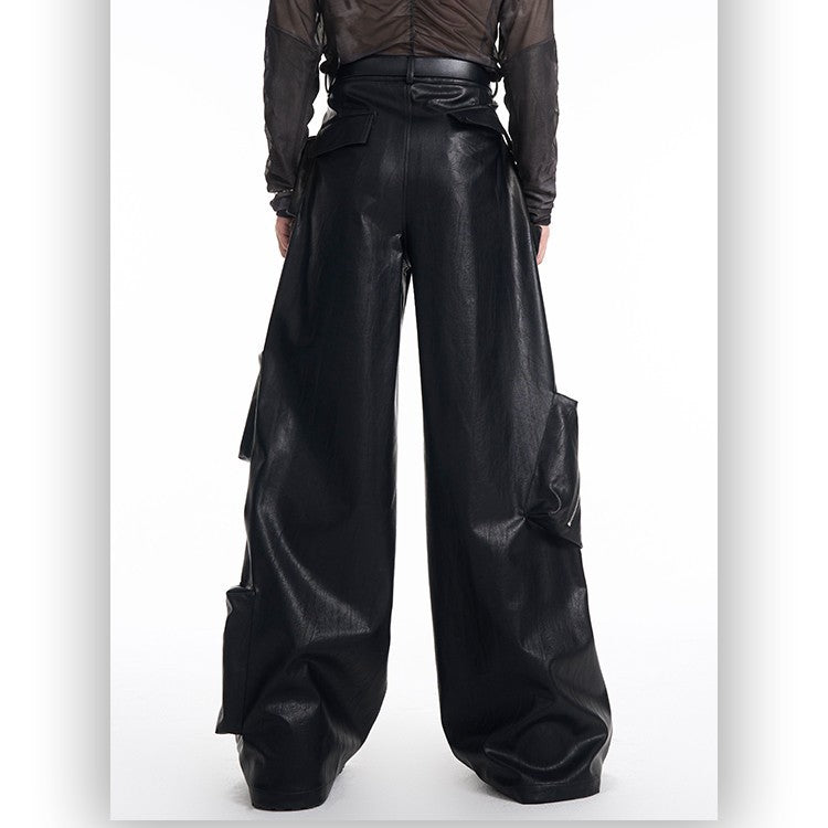 Black pu leather wide leg - Luxestreetwear™