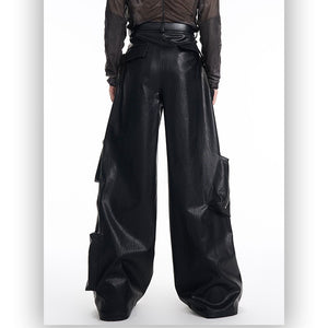 Black pu leather wide leg - Luxestreetwear™