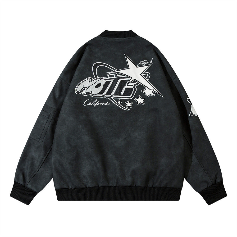 American Street Letters Embroidered PU Leather Jacket Men Fashion Brands Motorcycle Clothing - Luxestreetwear™