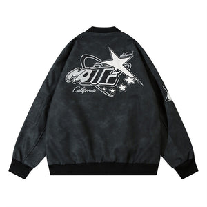 American Street Letters Embroidered PU Leather Jacket Men Fashion Brands Motorcycle Clothing - Luxestreetwear™