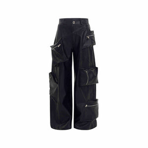 Black pu leather wide leg - Luxestreetwear™