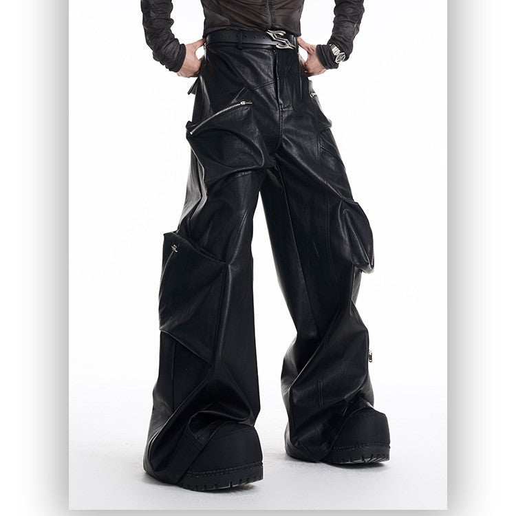Black pu leather wide leg - Luxestreetwear™