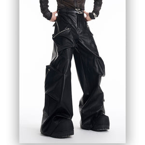 Black pu leather wide leg - Luxestreetwear™