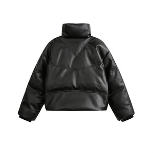 Luxe-black spilled Turtleneck Cotton-padded Coat - Luxestreetwear™