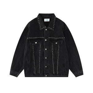 Beaded Black Denim Jean Jacket - Luxestreetwear™