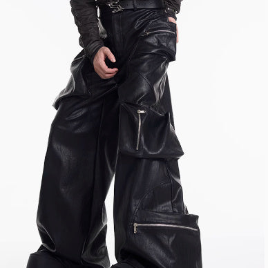 Black pu leather wide leg - Luxestreetwear™