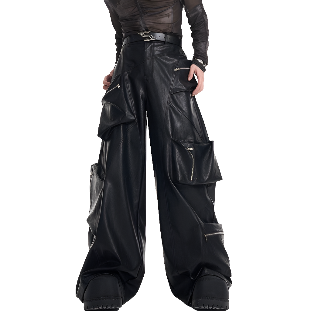 Black pu leather wide leg - Luxestreetwear™