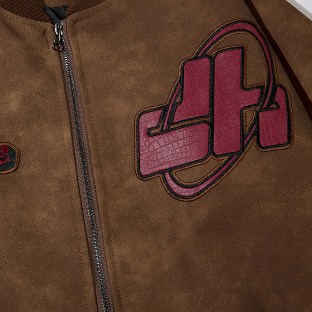 American Street Letters Embroidered PU Leather Jacket Men Fashion Brands Motorcycle Clothing - Luxestreetwear™