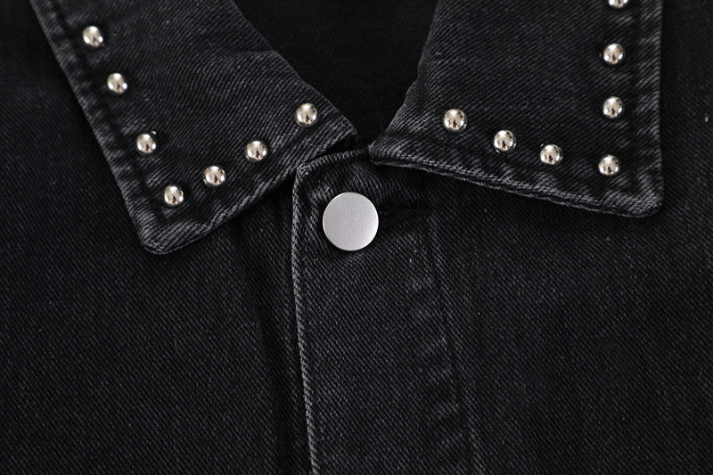Beaded Black Denim Jean Jacket - Luxestreetwear™