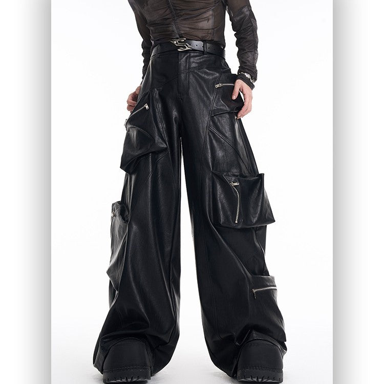 Black pu leather wide leg - Luxestreetwear™