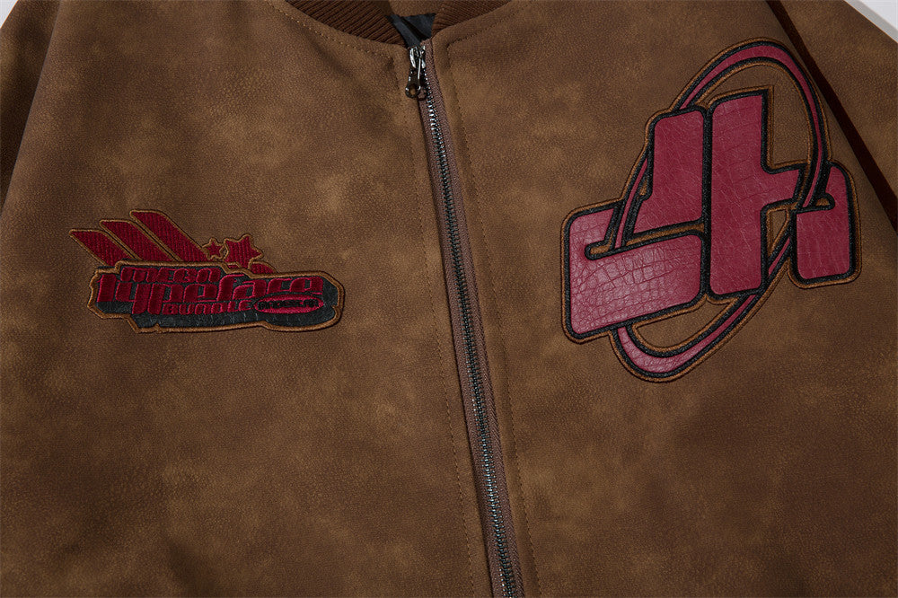 American Street Letters Embroidered PU Leather Jacket Men Fashion Brands Motorcycle Clothing - Luxestreetwear™